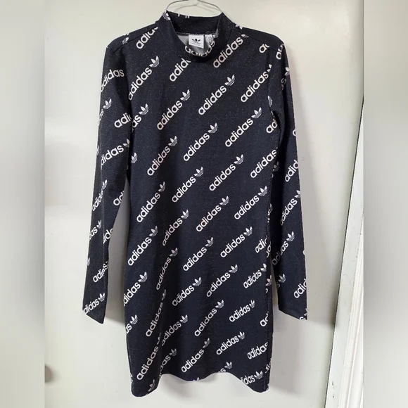 Adidas Long Sleeve Black Dress with Logo Pattern - Picture 2 of 7